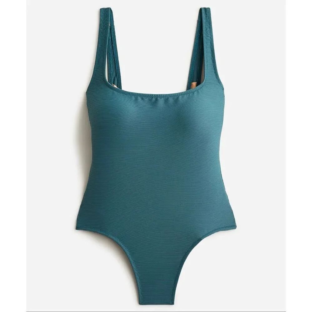 J.Crew green ribbed square neck onepiece swimsuit 10